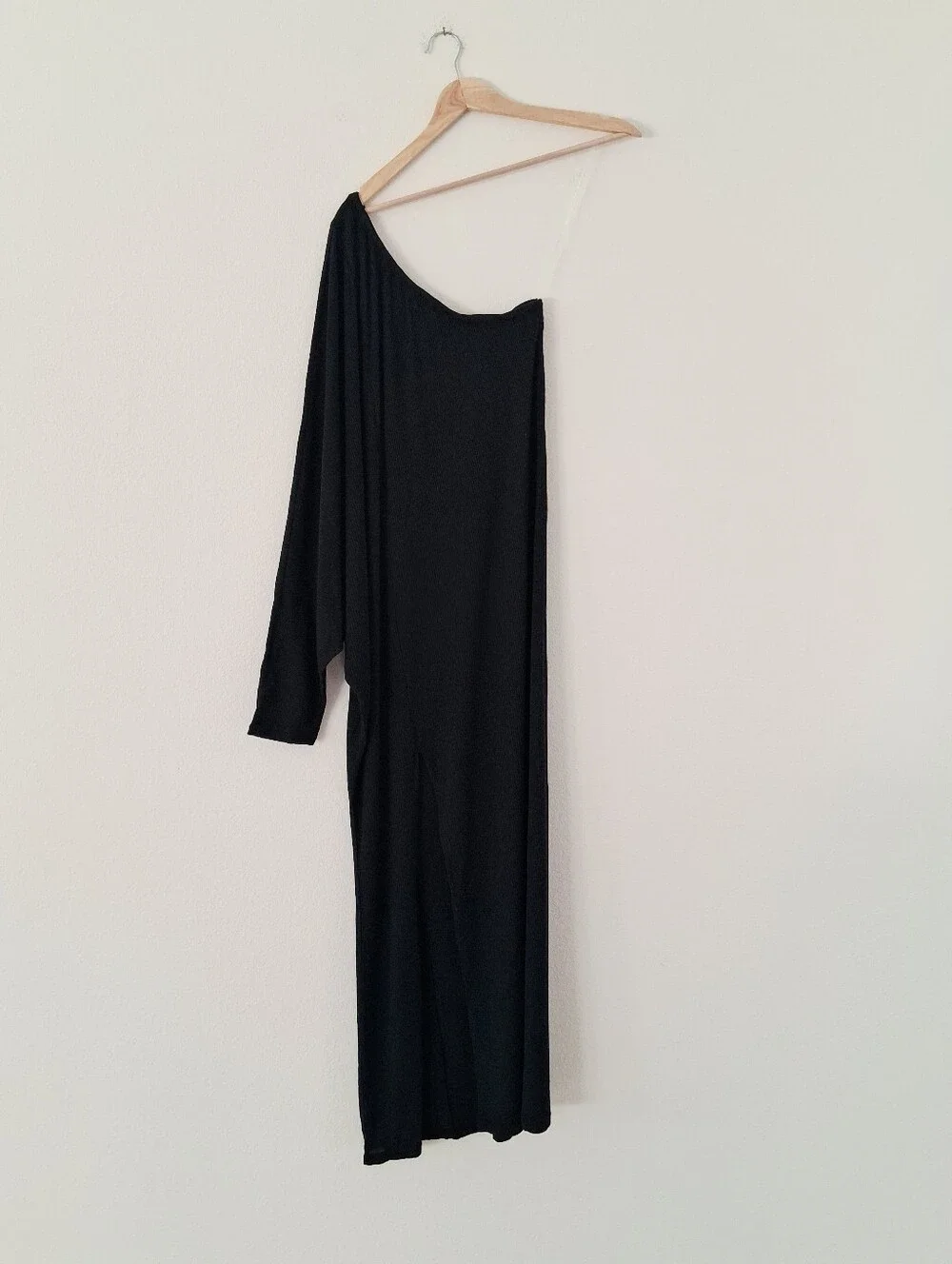 Free People Kara One Shoulder Midi Dress Black Linen Blend